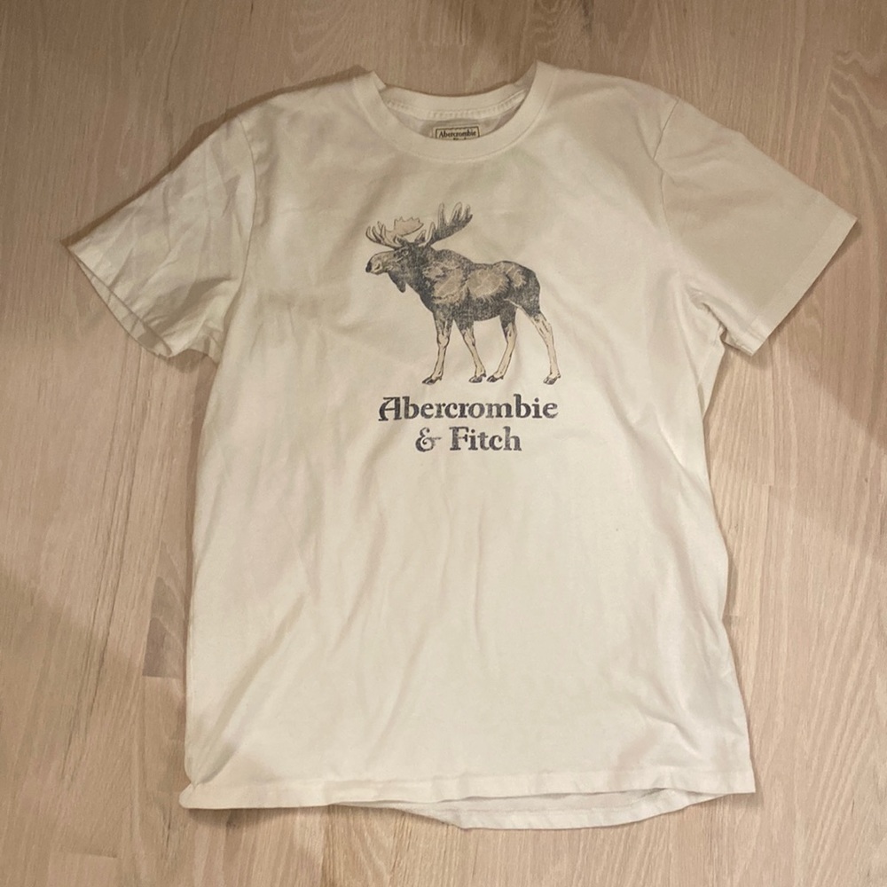 Abercrombie & Fitch Vintage Moose Wash Out Mens Tee Medium White